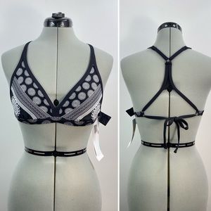 NWT Beach House Racerback Tie Bikini Top Black & White Size 4 Small Adjustable